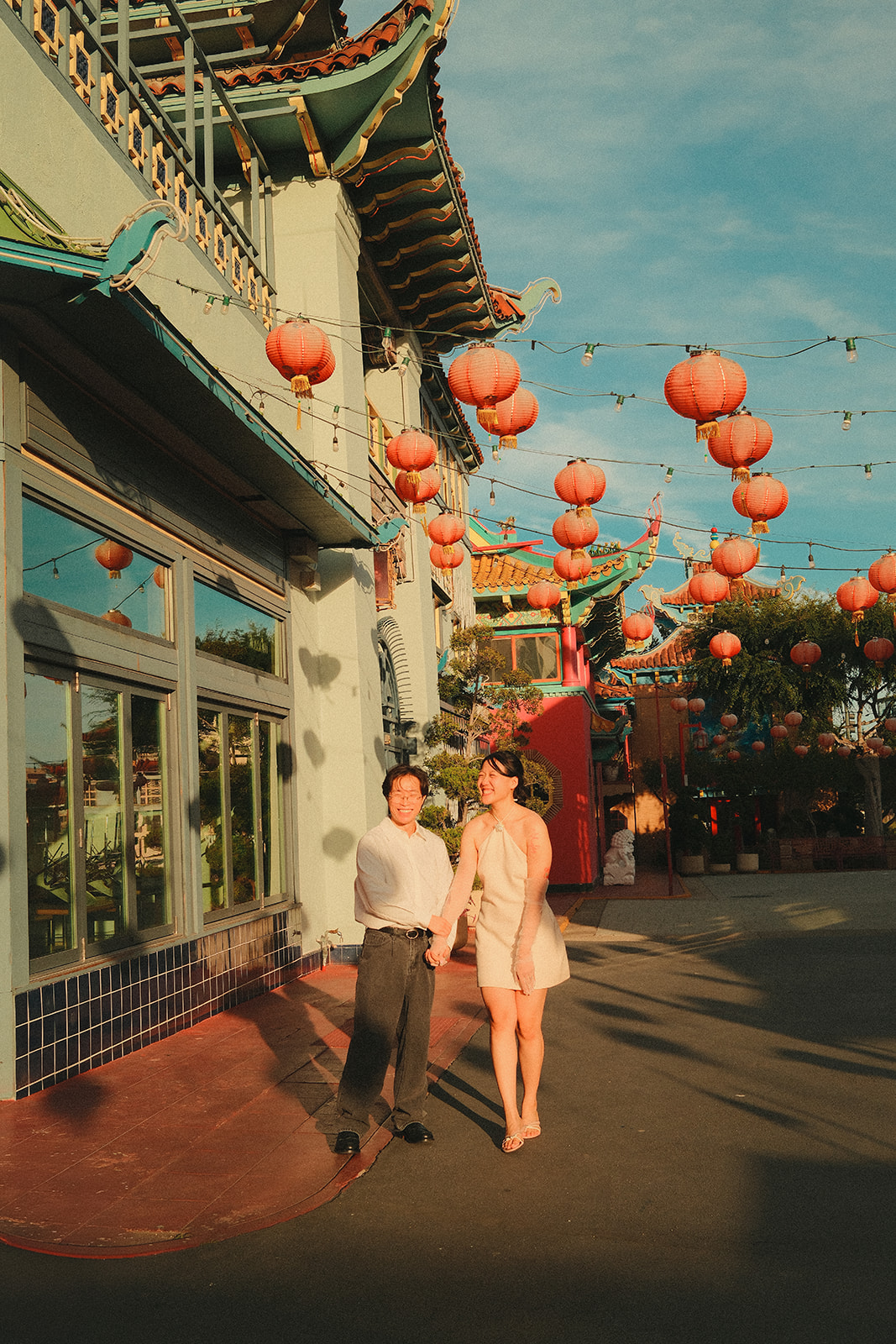 Chinatown street with red lanterns