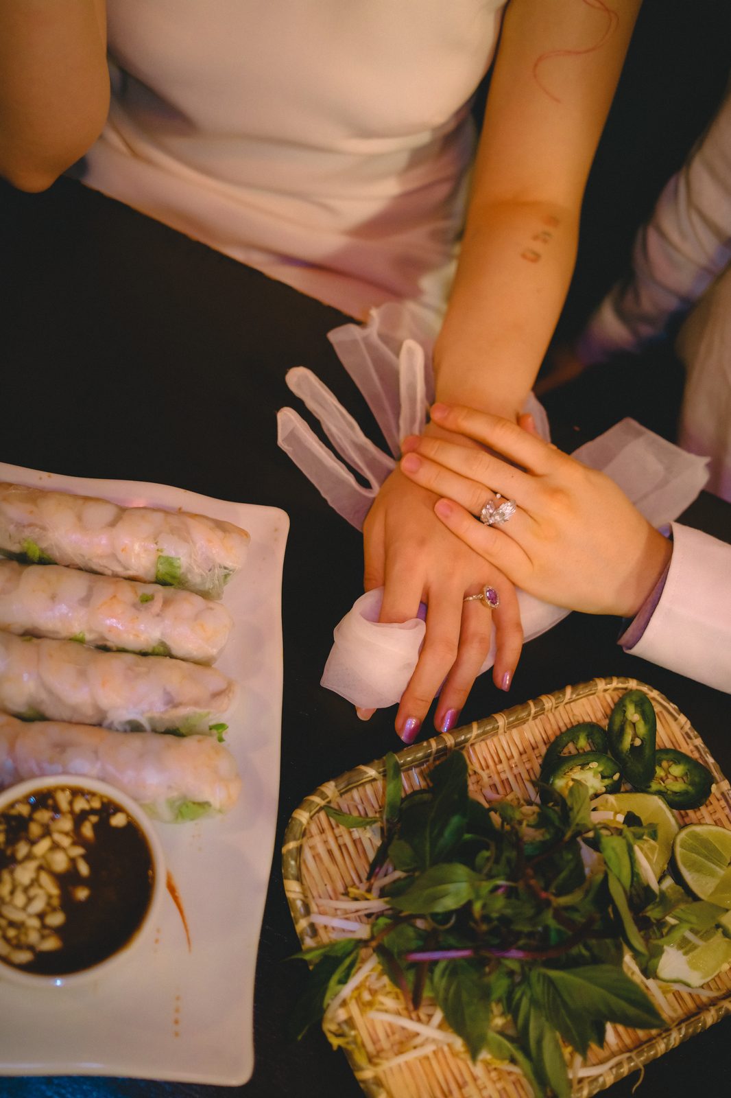 Hands and engagement ring